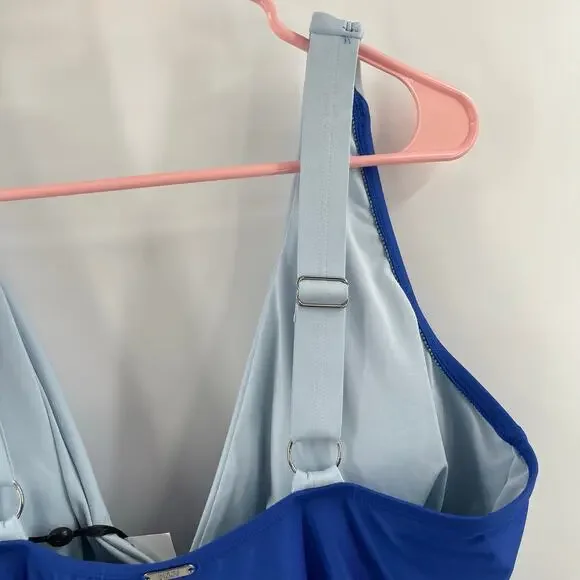 DKNY Lapis Swimsuit Size 16 Plunge Colorblock One Piece Plus Curvy Swim Blue NWT - Picture 13 of 16